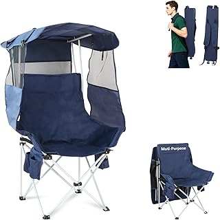 Folding Camping Chairs Canopy Outdoor: Sports Portable Beach Chair with Canopy-Lawn Beach Chairs with Umbrella for Adults-Camping Chair with Shade for Fishing Camp Heavy Duty (Regular, Navy Blue) product image