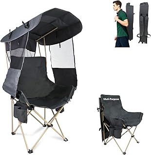 Folding Camping Chairs Canopy Outdoor: Sports Portable Beach Chair with Canopy-Lawn Beach Chairs with Umbrella for Adults-Camping Chair with Shade for Fishing Camp Heavy Duty (Regular, Grey) product image