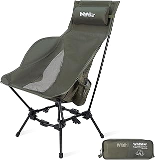 Wildhiker Compact High Back Camping Chair - Foldable with Dual Sitting Modes, Pillow, Arm Pads and Side Pockets - Lightweight Portable Chair for Motorcycle, RV, Festival, Travel - Green product image