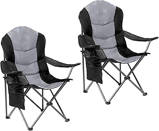 2 Pack Folding Camping Chairs for Adults - High Back Padded Outdoor Lawn Chairs with Lumbar Support & Cup Holder, 400lbs Heavy Duty Portable Camping Chairs Set (Black & Light Gray) product image