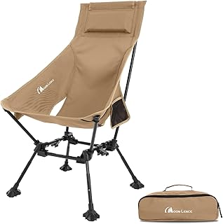 MOON LENCE High Back Folding Camping Chairs, Adjustable Height Beach Chair with Anti-Sinking Feet & Widened Seat (Khaki) product image