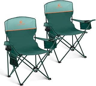 LET'S CAMP Camping Chair 2 Pack Folding Chair with 4-Can Cooler Bag Portable Lawn Chair with Cup Holder,Storage Pocket, Supports 350LBS, Collapsible Chair for Camp, Beach, Picnic (Green) product image