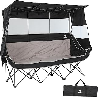 Nice C 3 Person Camping Chair with Canopy, Double Chairs with Sun Shade, Umbrella Chairs Loveseat, Folding Portable Padded Sports Chair, with Cup Holder, Cooler Bag, for Outdoors, Lawn (Black&Grey) product image