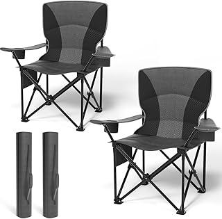Heavy Duty Folding Chair 500LB Capacity, Oversized Camping Chairs with Cup Holder, Cooler Bag & Storage Pouch, Double-Layer Fabric, Outdoor Chairs for Sports, Lawn Chairs (2, Black Grey, Oversized) product image