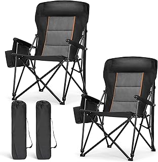 LET'S CAMP Oversized Camping Chairs 29.52" High Back Heavy Duty Lawn Chair Support 500LBS, Portable Collapsible Chair with Cup Holder, Side Pocket,2 Pack(Black) product image