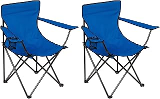 Folding Camping Chair with Cup Holder, 225lbs Capacity, Portable Foldable Chair with Large Anti-Sink Feet, PE Coated Fabric for Outdoor, Beach, Fishing, Backpacking, Blue 2PCS product image
