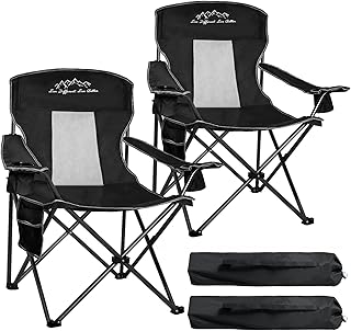 Outdoor Folding Camping Chair with Cup Holder, Storage Bag, Large Anti-Sink Feet, 400lbs Capacity, 2 Pack Breathable Mesh Portable Chair for Camping, Beach, Fishing, Sports, Black 2Pack product image