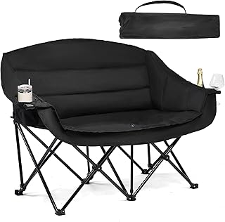 Double Camping Chair Padded Loveseat Chair for 2 Person - Heavy Duty Oversized Camping Couch for Adults Outdoor Sports Lawn Beach Portable Folding XL Chairs with Cup Holders and Carry Bag, All Black product image