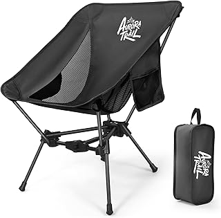 AuroraTrail Ultralight Backpacking Camping Chair – Only 2.7 lb, Supports 330 lb, Compact Folding Outdoor Seat with Carry Bag, 7075 Aluminum Frame for Hiking, Camping & Festivals (Black) product image