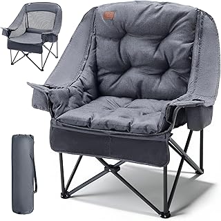 EVER ADVANCED XL Camping Chair with Detachable Cushion, Mesh Chair for Adults Foldable, Oversized Heavy Duty Folding Chair with Cooler Mesh Pocket Cupholder Outdoor Fishing, Supports 400LBS Grey product image