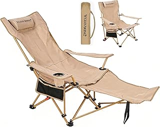 Reclining Camping Chair with Footrest, 4-Position Adjustable Back Folding Lounge Chair for Adult | Heavy-Duty Beach Chairs with Cup Holder & Carry Bag for Beach, Camping, Backyard, Fishing product image
