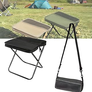 Portable Folding Camping Stool with Shoulder Strap, Suitable for Hiking, Fishing, picnics (Black-A) product image
