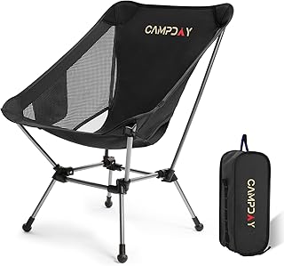 Camping Chair Portable Hiking Ultralight Backpacking Small Lightweight Folding Chair for Outdoor Camp Hunting Beach Picnic Concert, Supports 330lbs (Black,1PCS) product image