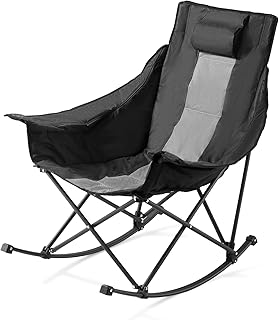 VEVOR Rocking Camping Chair, Portable Folding Rocker, Heavy-Duty Lawn Chair Recliner with Cupholder & Pocket, Supports 225lbs, Fully Padded Camp Chairs for Outdoor Patio Backyard Porch Garden product image