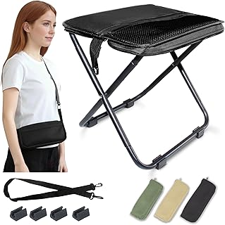 COMELY Camping Stool Portable Chair: All-Terrain Folding Carrying Pocket Stool, 4 Anti-Sink Feet, 270Lbs Capacity & 3s Setup. 5000 Cycle Tested for Rugged Sites, Camping, Fishing, Travel, Black. product image