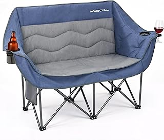 Double Camping Chair for Adults - Heavy Duty Folding Loveseat Support 700 lbs, 2 Person Padded Camping Couch Portable with Cup Holders & Storage Bag for Camping, Lawn, Sports, Blue product image