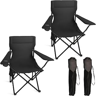 Portable Camping Chair 2 Pack, Folding Outdoor Chair with Cup Holder & Side Pocket for Camping, Hiking, Picnic, Beach (Black) product image