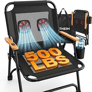 Ventilated Camping Chair with Dual Cooling Fans – Extra Strong Steel Frame, High Air Flow Backrest, Wooden Armrests & Ultra-Comfort Foldable Design for Camping, Beach, Hiking & Outdoor Relaxation product image