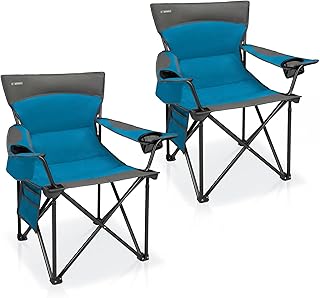 Oversized Camping Chair for Adults - 2 Pack Padded Lawn Chairs with Cup Holder & Side Pocket,Heavy Duty Folding Outdoor Chairs for Camp,Sports,Picnic,Beach,Blue product image