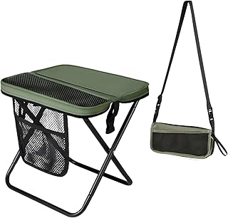Portable Collapsible Stool - Folding Chair with Storage Pouch, Convertible Satchel for Hands-Free Carry & Supports 265Lbs, Ultralight for Hiking, Fishing, Camping, Festivals (Green) product image