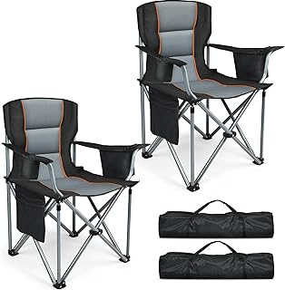 Camping Chairs, 2 Pack Oversized Heavy Duty Fully Padded Outdoor Folding Chairs with Cup Holder, Cooler Bag and Side Pocket, Support 400 LBS, Carry Bag Included, Versatile for Sports,Outdoors & Lawns product image