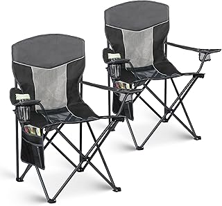 Outdoor Camping Chair 2-Pack with Mesh Back, Folding Portable Lawn Chairs with Cup Holder & Side Storage Pocket for Camping, Beach, Picnic, Fishing(Black) product image