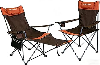 2 Pack Adjustable Folding Camping Chairs with Detachable Footrest and Headrest, Lightweight and Portable, Ideal for Hiking, Travel, Fishing and Outdoor Activities (Orange) product image