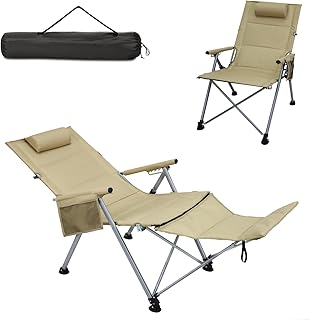 BDL Foldable Reclining Camping Chair with Footrest,Heavy Duty Portable Camping Chair with Adjustable Chair Back and Detachable Footrest for Outdoor Patio Camp Beach product image
