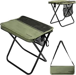 16" Extra Tall Portable Folding Stool for Adults, X-Large Collapsible Camping Chair with 3 Storage Pockets, Heavy Duty Travel Seat for Fishing, Hiking, Gardening product image