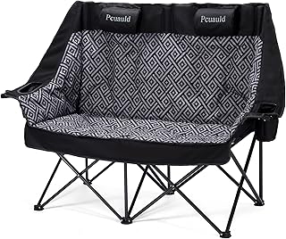 High Back Double Camping Chair Padded Folding Loveseat with Adjustable Pillows Heavy Duty 2 Person Camping Lawn Chairs for Adults with Cup Holders & Wine Racks for Outdoor Sports Beach Fishing product image