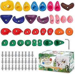 TOPNEW 32 Rock Climbing Holds Multi Size for Kids, Adult Rock Wall Holds Climbing Rock Wall Grips for Indoor and Outdoor Playground Play Set - Includes 2 Inch Mounting Hardware product image