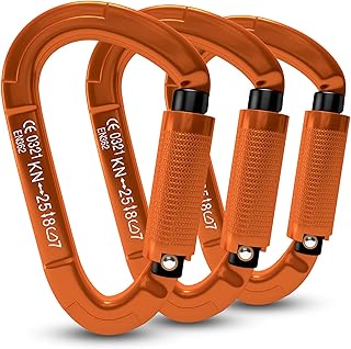 FVW Auto Locking Rock Climbing Carabiner Clips, UIAA Certified Professional 25KN (5620 lbs) Heavy Duty Caribeaners for Rappelling Swing Rescue & Gym etc,Large Carabiners,D-Shaped product image
