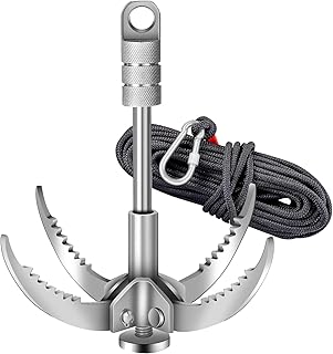 Grappling Hooks - Survival Claw Multifunctional Stainless Steel Large Hook with 20M(64ft) Static Rock Nylon Rope, Grappling Hook with Rope, Tree Climbing Gear Anchoring Fishing Rescue Vehicle Towing product image