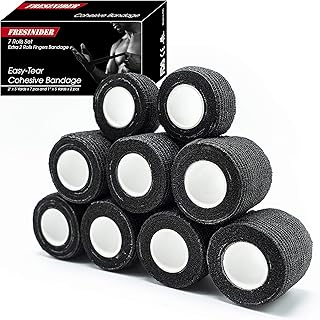 FRESINIDER 9 Rolls Self Adhesive Wrap Athletic Tape Gauze, Breathable Elastic Cohesive Bandage for Sports Injury & Pet (7 Pcs 2" x 5 Yards + 2 Pcs 1" X 5 Yards) (Black) product image