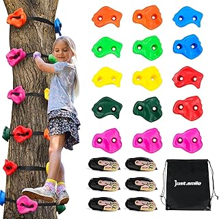 Just.smile Climbing Hold for Kids Outdoor-Ninja Tree Climbing Rocks 15 Pcs with 6 Ratchets-Climbing Grip Kits for Ninja Warrior Obstacle Course product image