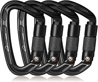 BEIFENG 25KN Auto Locking Carabiner - UIAA Certified Heavy Duty Climbing Carabiners for Rock Climbing, Camping, Rappelling, Hunting, Rescue Equipment - Professional Carabiner Clips (Black) product image