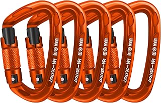 Climbing Carabiner Clips 25kN Auto Locking Carabiner, Professional Heavy Duty Large Locking Carabiner Clips for Rock/Ice Climbing Rappelling Rescue Swing etc, D Shaped, Large Size product image