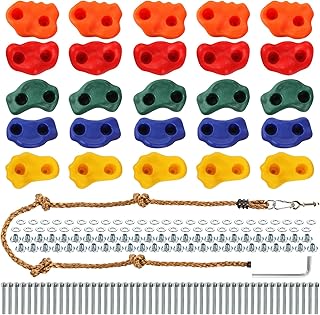 ZENFUN 25 Packs Rock Climbing Holds, Indoor & Outdoor Rock Wall Climbing Kit, Multi-Colored Climbing Rock Wall Grips with Mounting Hardware, Knotted Rope（Added 4 Sets of Spare Screws） product image