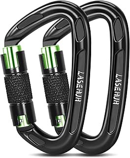 UIAA Certified 25KN Auto Locking Climbing Carabiner Clips, D Shaped, Twist Lock, and Heavy Duty Carabiners for Rock Climbing, Rappelling,3.93 Inch, Large Size. product image