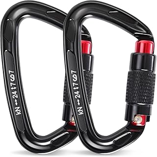 Auto Locking Carabiners 24KN (Major Load 5400 lbs) Heavy Duty Spring Lock Carabiners, Secure Climbing Carabiner with Keylock Gate for Rock Climbing, Rescue, Aerial Work, Camping 2 Pack product image