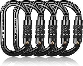 FVW CE Certified Auto Locking Climbing Carabiners, Professional 25KN (5620 lbs) Heavy Duty Caribeaners for Rappelling Swing Rescue & Gym etc, Large D-Shaped Carabiners product image