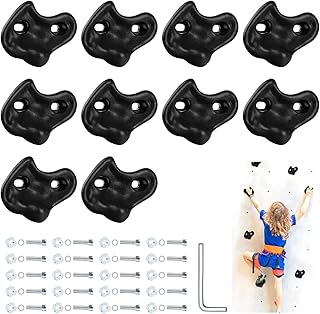 10PCS Black Rock Climbing Holds, Rock Climbing Wall for Kids, Extra Large Size Climbing Rock Wall Grips with Mounting Hardware and Wrench for Indoor Outdoor Playground, Installed on Wooden Board product image