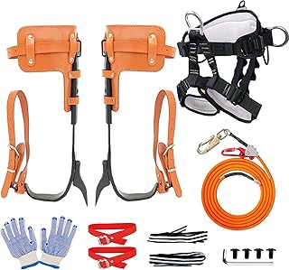 Tree Climbing Spikes Set,Tree Climbing Gear with Professional Adjustable Climbing Straps and Steel Wire Core Flip Line, Rock Climbing Kit with Triple Lock Lanyard Adjuster【Set A】 product image