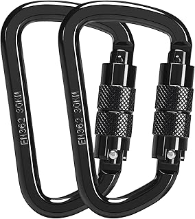 30KN Auto Locking Carabiner Clip Twist Lock Heavy Duty Carabiner for Climbing Rock Tree Rappelling Mountaineering Rescue Arborist Aerial Large Carabiners,D-Shaped,2PACK product image