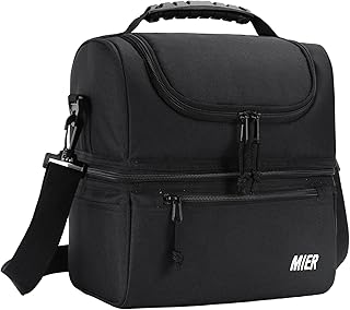 MIER Adult Lunch Box Insulated Lunch Bag Large Cooler Tote Bag for Men, Women, Double Deck Cooler(Black Large) product image