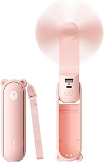 JISULIFE 3 IN 1 Handheld Mini Fan - Portable Fan & Power Bank & Flashlight, 19H Max Cooling, USB Rechargeable, Pocket-Sized for Travel, Cruise, Concerts, Makeup, 2026 Summer Gifts for Women(Pink) product image