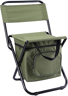LEADALLWAY Fishing Chair with Cooler Bag Compact Fishing Stool Foldable Small Hunting Chair 12.2" Seat Depth,12.6" Seat Width product image
