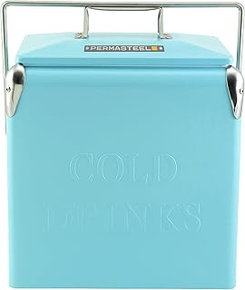 Permasteel 14-Qt Retro Vintage Portable Ice Chest, Hard Metal Personal Cooler for Camping, Beach, Picnic, Classic Style Ice Chest, Turquoise product image