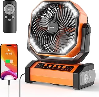20000mAh Rechargeable Camping Fan - Battery Operated Fan with Light & Remote, Auto Oscillating, 4 Timer, 60 Hrs Work Cordless Tent Fan for Travel Outdoor RV Garage Power Outage Emergency product image