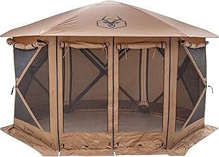 Gazelle Tents™ G6 Cool Top 6-Sided Portable Gazebo, Easy Pop-Up Hub Screen Tent, Waterproof, UV Resistant, 8-Person & Table, Badlands Brown, 91” x 139” x 123”, GG620BR product image
